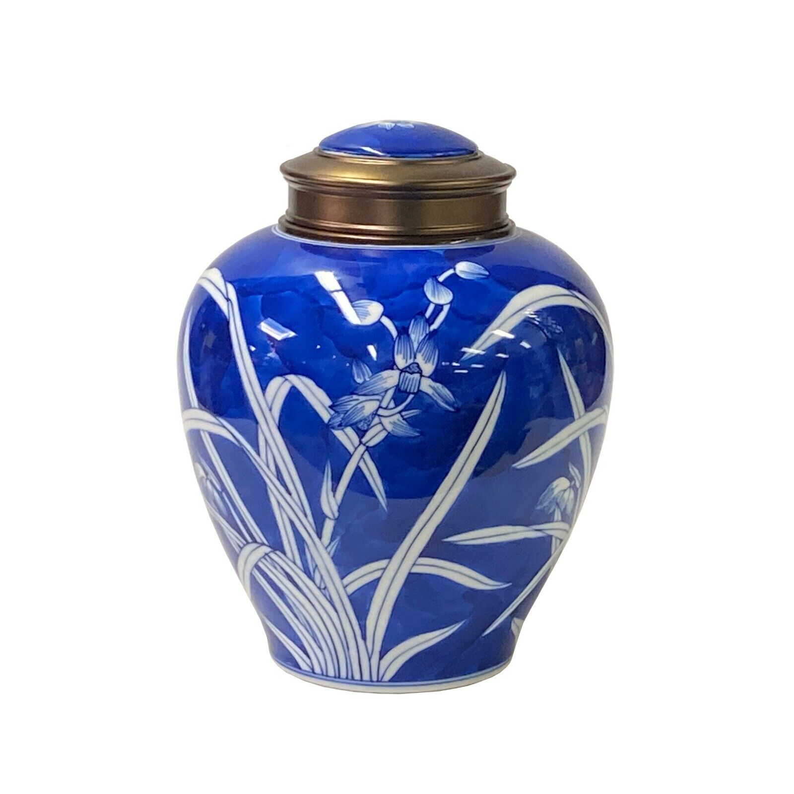 Oriental Handmade Blue White Porcelain Metal Lid Container Urn ws1720S Oriental Handmade Blue White Porcelain Metal Lid Container Urn ws1720S