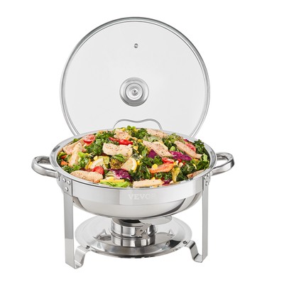 VEVOR 2-Pack Round Chafing Dish Set with Full-Size 4Qt Pan Glass Lid Fuel Holder