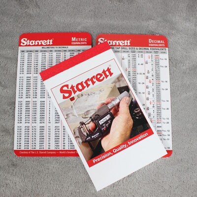 STARRETT Tap Drill Size Chart Decimal Equivalent Metric Equivalent Pocket Cards