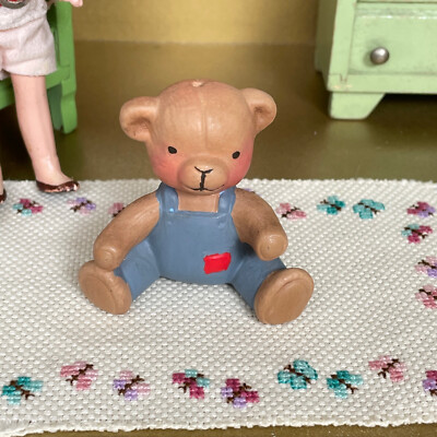 Vtg Miniature ARTISAN SIGNED CERAMIC TEDDY BEAR Dollhouse Nursery Stuffed Animal