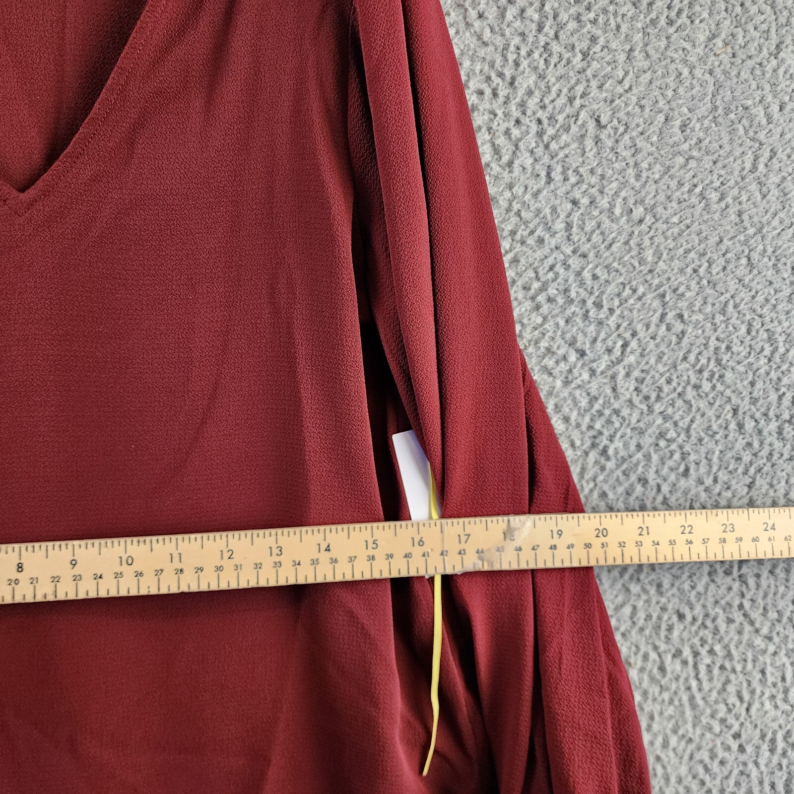 CeCe Solid Smocked-Cuff V-Neck Charmeuse Blouse Women's S Claret Red Long Sleeve - Picture 6 of 15