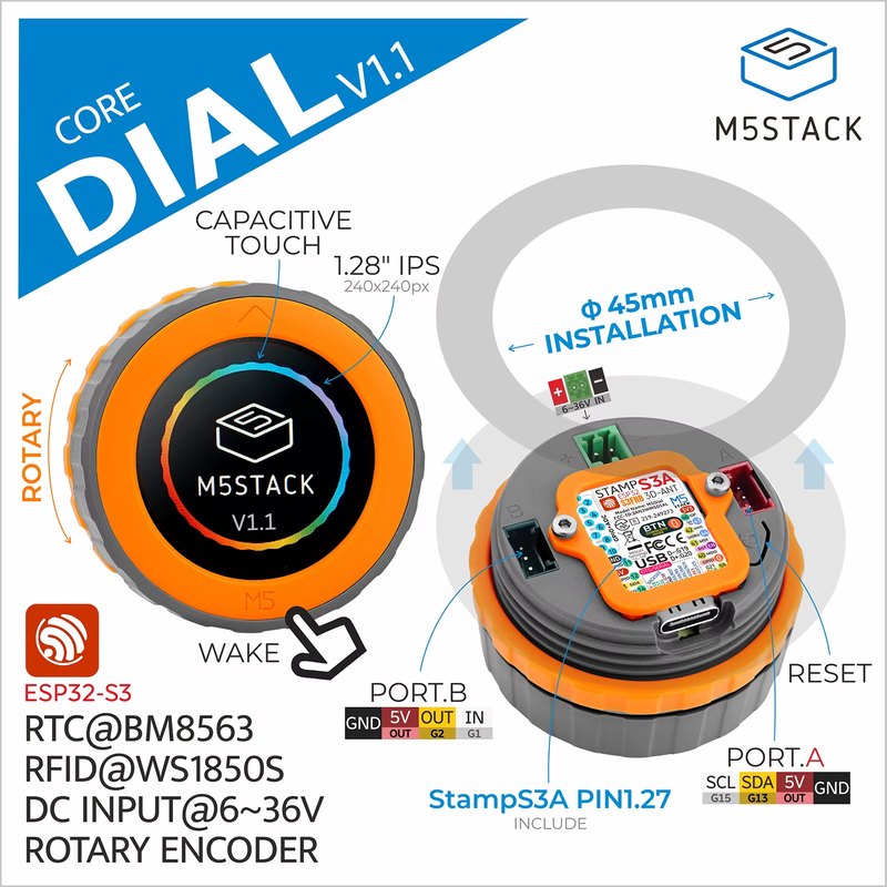 Officail Dial v1.1-ESP32-S3 Smart Rotary Knob w 1.28" Round Touch Screen