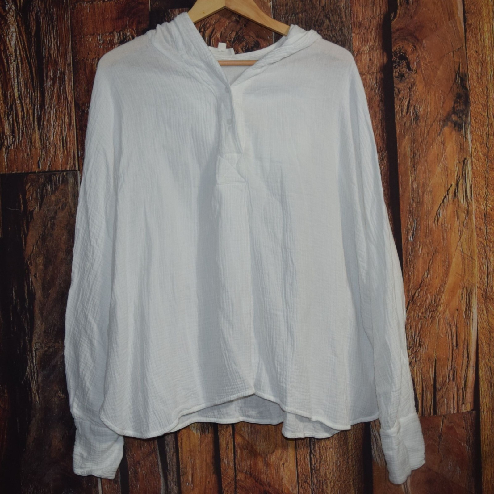 P CILL Women's Sz L Oversized Gauze Hooded Top Blouse Cover