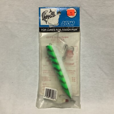 NOS Atom Popper 65PB Striper Swiper 3oz GREEN WHITE Tiger Vintage Fishing Lure