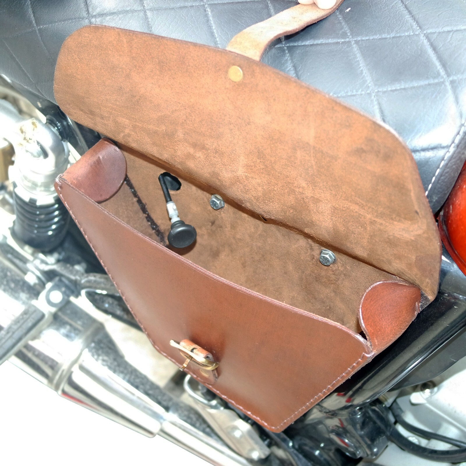 Fits Royal Enfield Interceptor Genuine Leather Tan colour Tool Box 