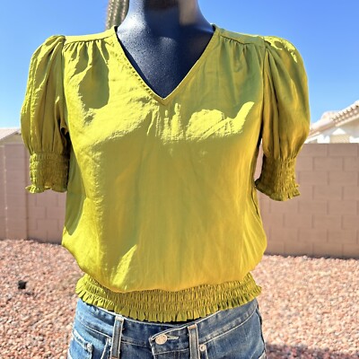 NWT Philosophy Woman s Green Silky Puff Sleeve Blouse Size XS