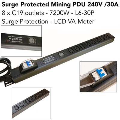 Mining PDU 220V 240V 30A VA Meter 8-Port C19 L6-30P Plug For Antminer BTC KASPA