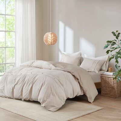 Clean Spaces Dover 3 Piece Organic Cotton Oversized Duvet Cover Set