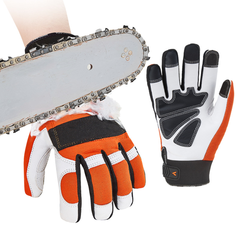 Vgo 1Pair Chainsaw Work Gloves Saw Protection on Left Hand Back (Orange, GA8912)