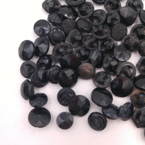 Lot of 90+ Vintage Glass Buttons - Black Round