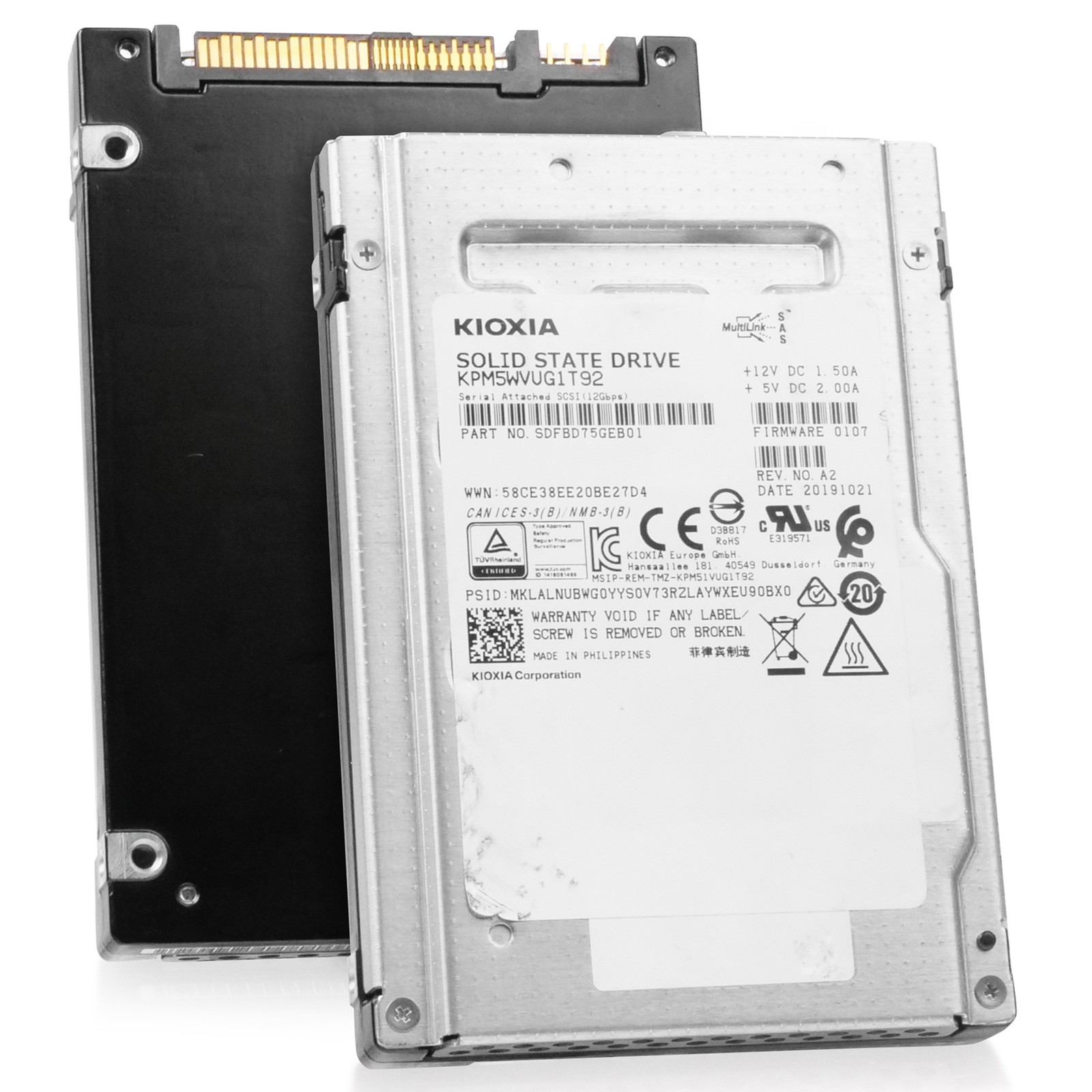 Kioxia PM5-V 1.92TB KPM5WVUG1T92 SAS 12Gb/s 3D TLC 3 DWPD Enterprise 2.5
