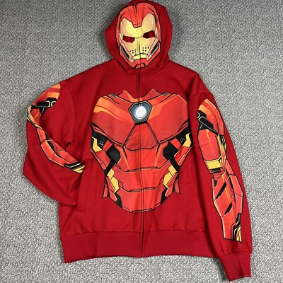 Marvel Iron Man Zip Up Hoodie Over The Face Mask Men's Small Red