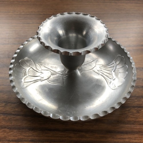 Vintage Farberware Aluminum Candle Holders Mid Century Modern Flowers EUC