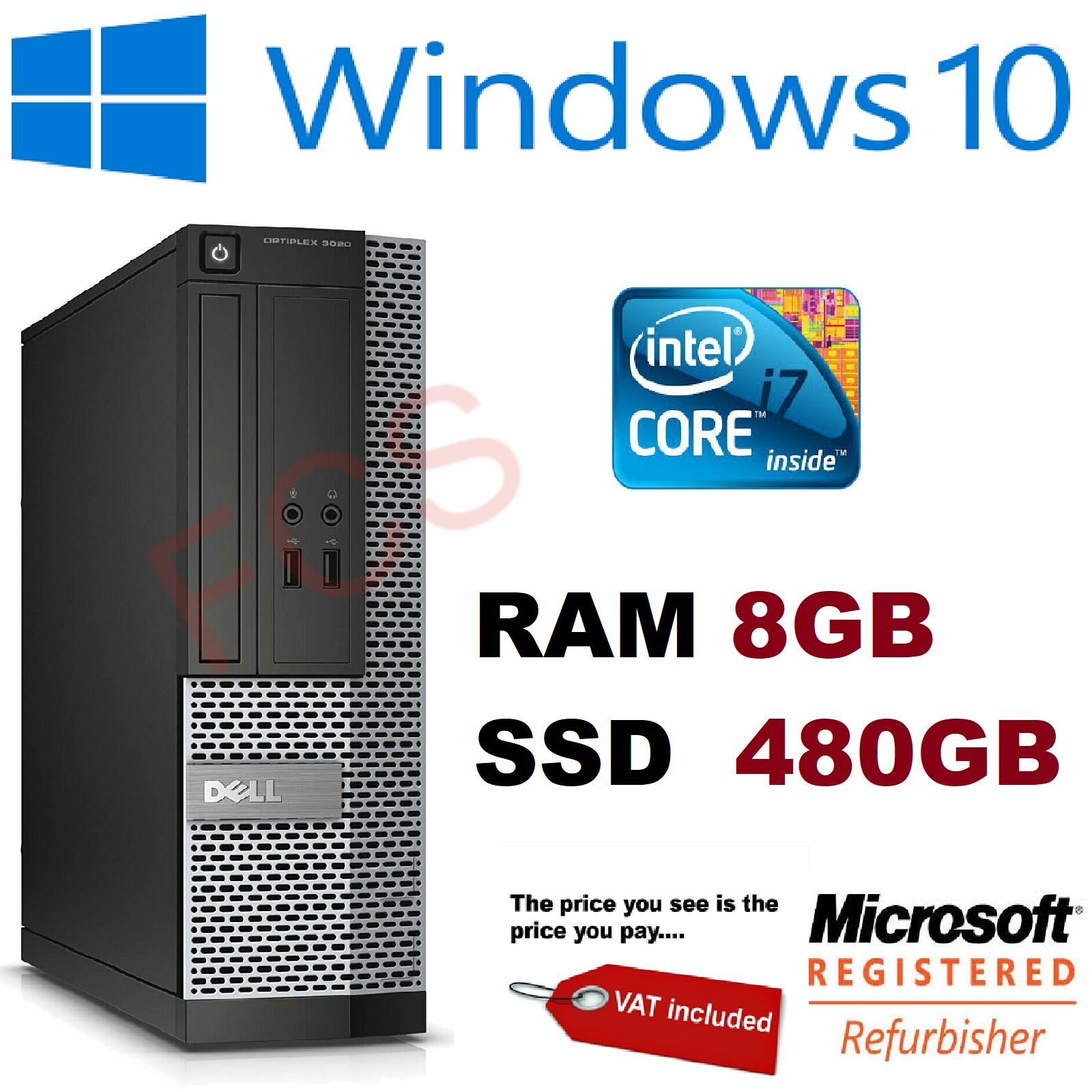 Dell OptiPlex 3020 Office Desktop SFF PC Core i7-4770 8GB