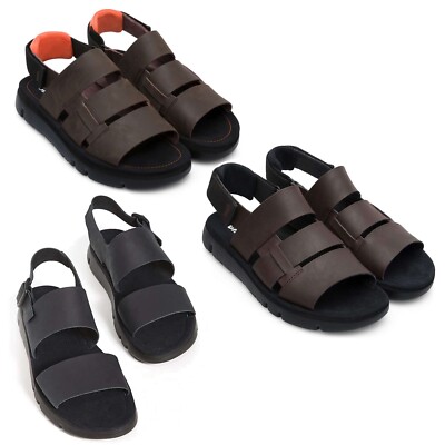 サンダル CAMPER Men Sandals Brown K100287-011 ORUGA 0 NEW Camper Men's 3 Stripe Open-Toe Modern Oruga Sandals