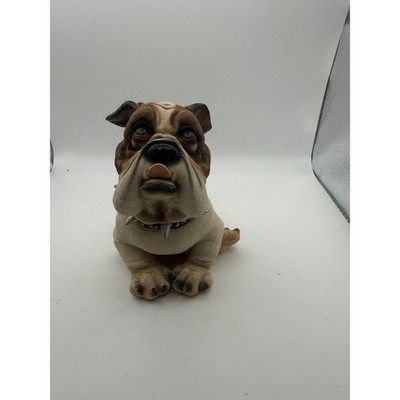 English Bulldog Figurine Resin Dog Statue Spiked Collar Brindle White Home Decor