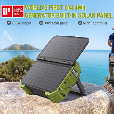 GNC-C600-Power Station with 30W Solar Panel, 614.4Wh LiFePO4 Battery Backup, 110