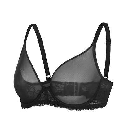 DELIMIRA Women's Sheer Bra Plus Size Full Coverage Underwire Unlined Mesh Bras
