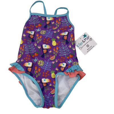 New Kiko & Max Infant Girls One-Piece Swimsuit Size 24M purple toucan print
