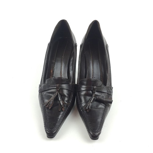 Nine West Womans Heels Size 6 Brown Leather Tassle Pointy Toe Career Pumps