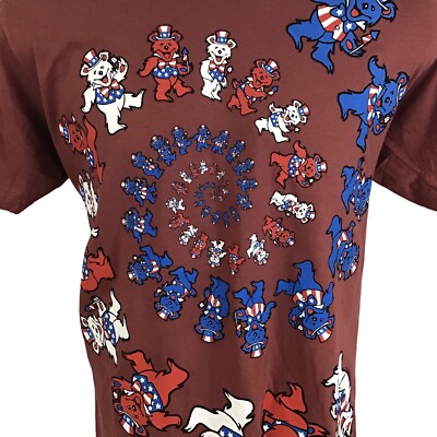 Liquid Blue Grateful Dead Patriotic Dancing Spiral Bears Tee Shirt Mens SZ L New