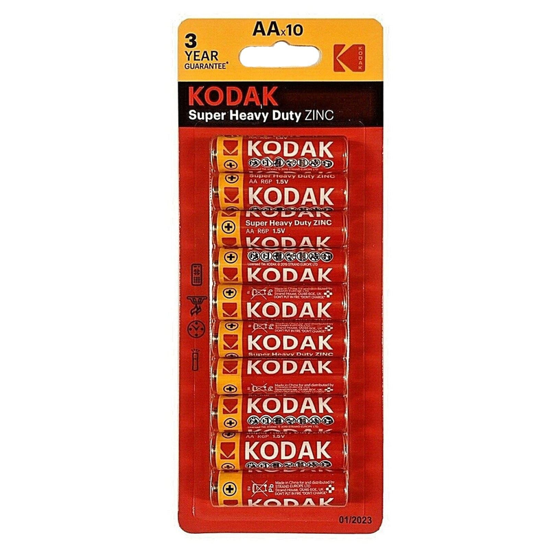 AA Batteries 10 Pack Kodak Extra Heavy Duty Long Life 1.5V Zinc Chloride Power