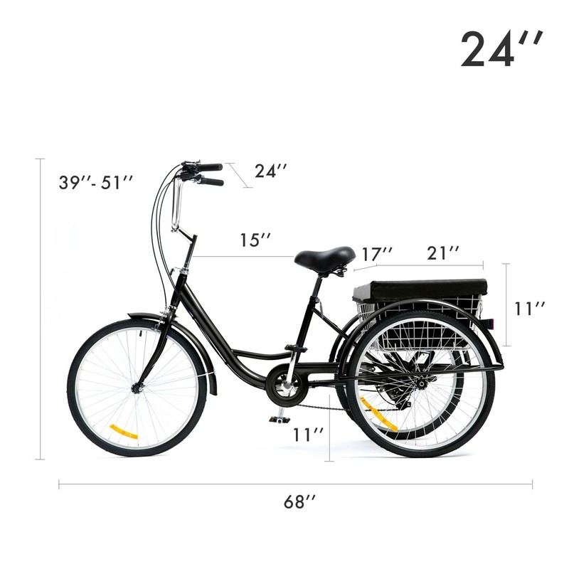 8 Speed 24" Adult Tricycle Trike 3-Wheel Cruiser Bike w/ Cargo Basket Shopping
