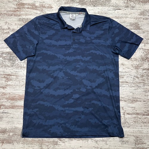 Puma Volition Polo Shirt Mens Medium Blue Camo America Freedom Stretch Golf  | eBay