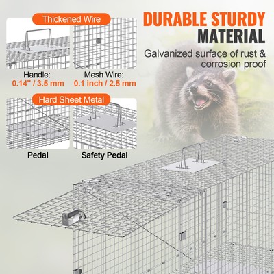 VEVOR Live Animal Cage Trap 42" x 16" x 18" Humane Cat Trap Cats Squirrels Mouse