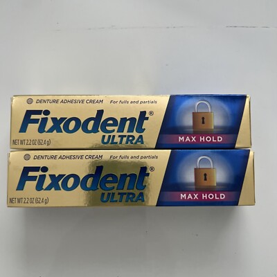 Fixodent Ultra Max Hold Dental Adhesive 2.2oz For Fulls & Partials 2 Pack
