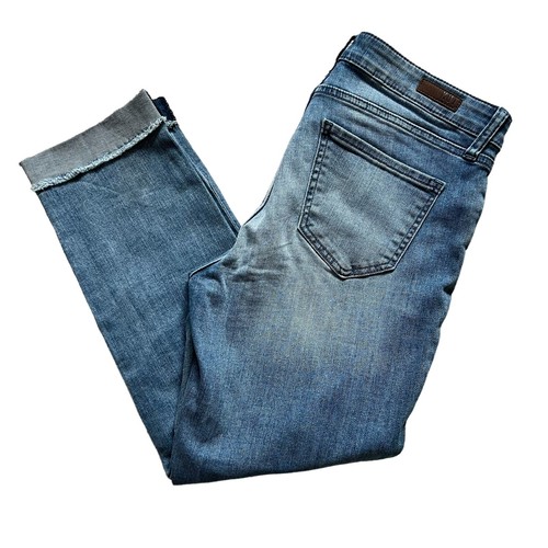 KUT From The Kloth Jeans Womens 8 Blue Crop Straight Leg Distressed Stretch