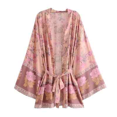 NEW BOHO GYPSY WILD BLOOM SHORT ROBE KIMONO JACKET Coverup M L