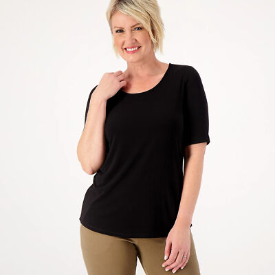 Susan Graver Modern Essentials Sz SMALL Pet (SP) Liquid Knit Tunic BLACK A567178