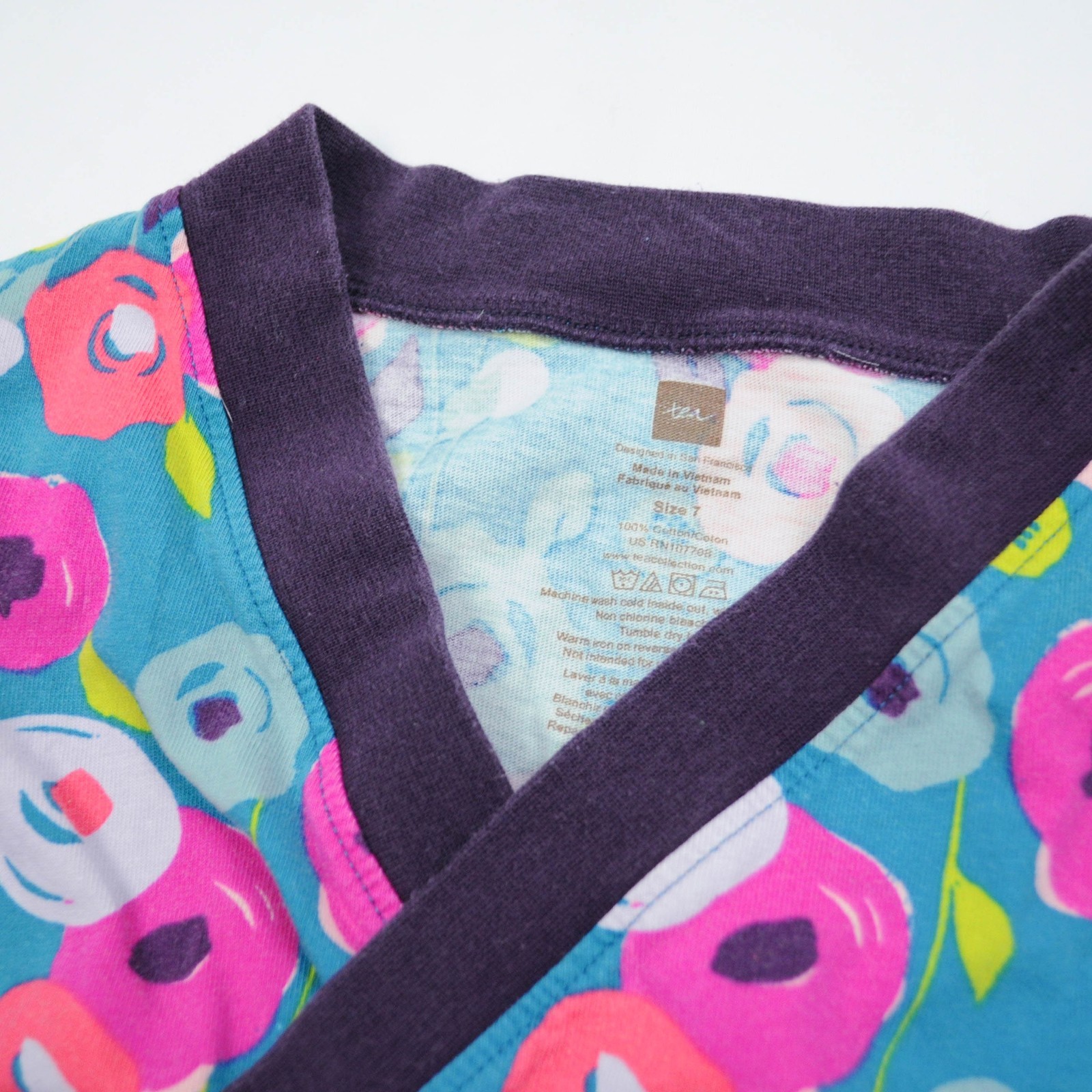 Tea Collection Girls Kids Dress Sz 7 Floral Print V-Neck Cotton Jersey