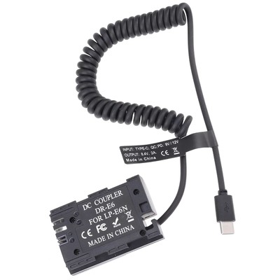 PD Type-C to LP-E6 Dummy Battery DR-E6 DC Coupler For Canon 5D2 7D R5 R6 80D 70D