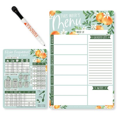 Magnetic Meal Planner for Refrigerator - Clementine Magnetic Weekly Menu Board f
