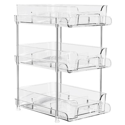 Compact Storage Solution Rack Transparent Plastic with Slide-out Organizer Tray