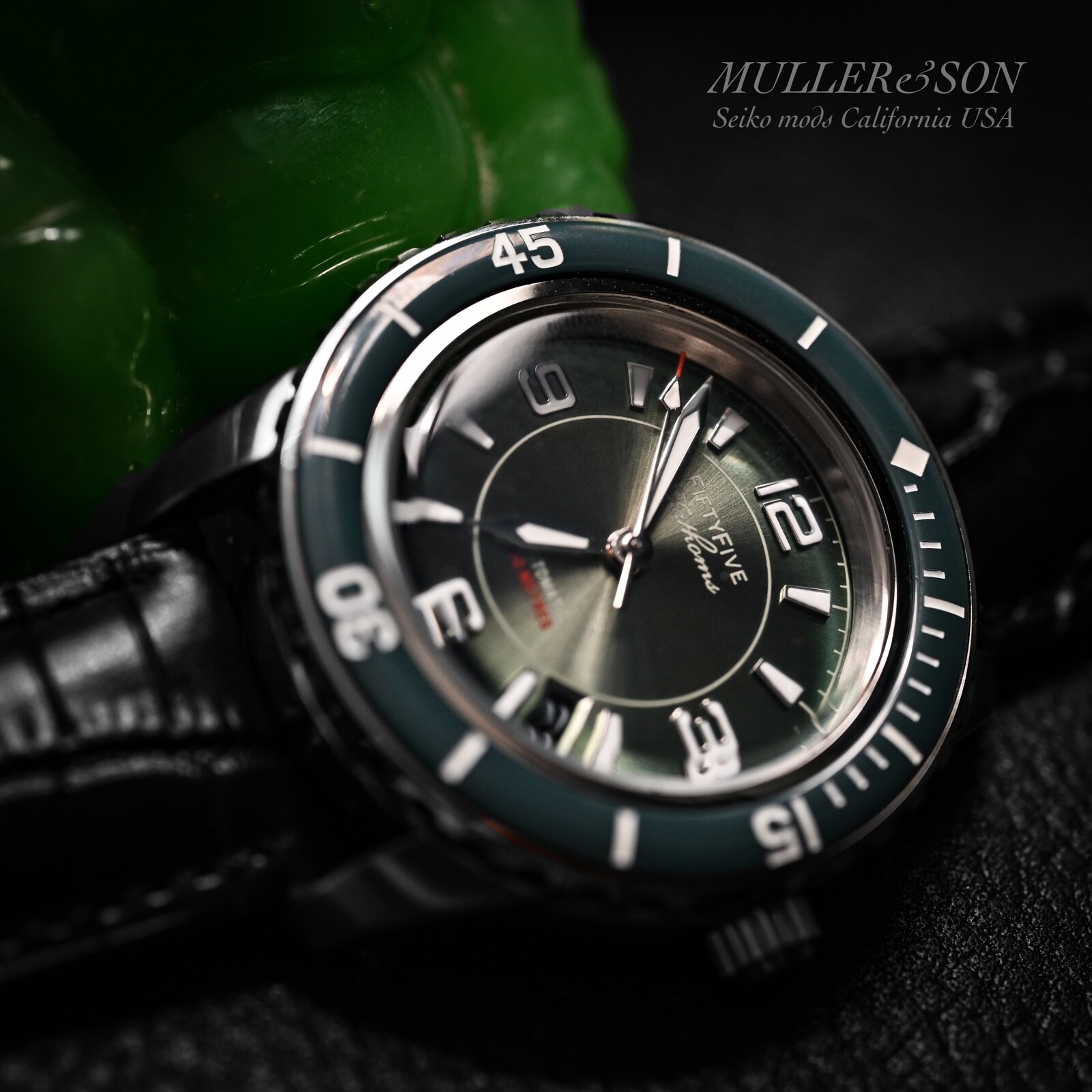 Pre-owned Müller&son Watch "modern Green Supermod" Made From Seiko Snzh Fifty Five Fathoms