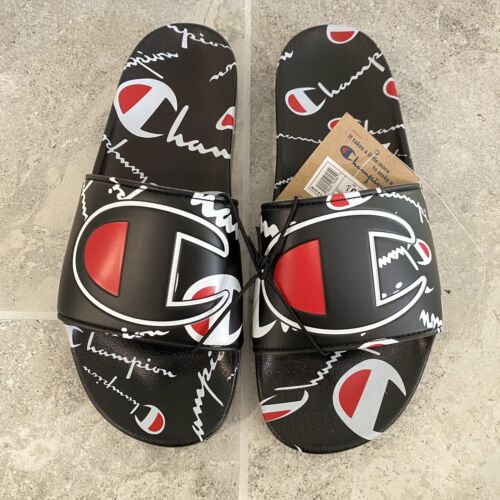 Champion ipo repeat black slide sandals sale