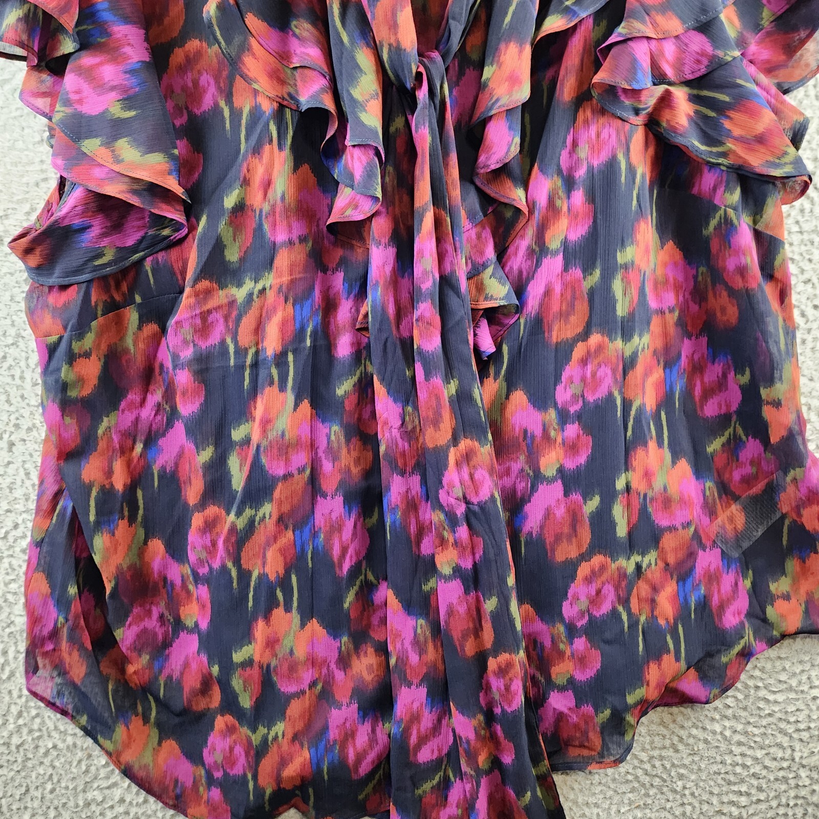 Ralph Lauren Flutter Sleeve Tie Neck Blouse Women's 2X Blue Multi Button Front~ - Picture 4 of 13