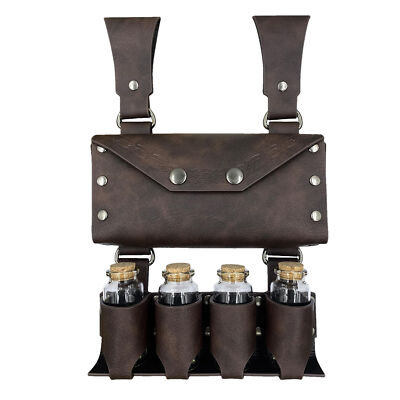 Medieval Leather Steampunk Belt Alchemy Potion 4 Cork Bottle Holder Larp Costume