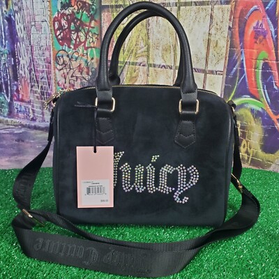 JUICY COUTURE Velour Obsession Satchel Black Liquorice New (S2)