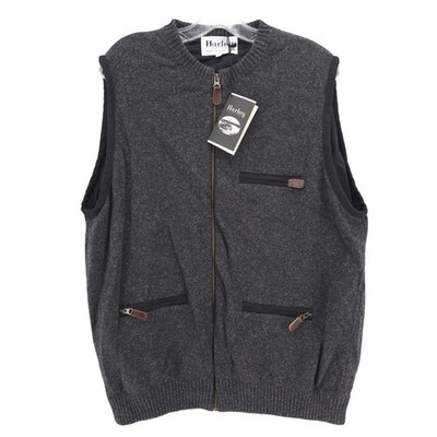 NWT HARLEY OF SCOTLAND Wool Sweater Vest Full Zip Charcoal Gray Lined MEDIUM