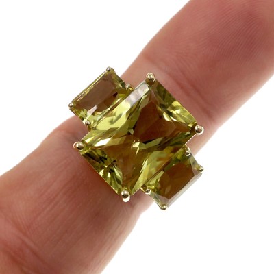 10k Solid Yellow Gold 10ct Natural Lemon Yellow Quartz 3-Stone Ring Size 6.75