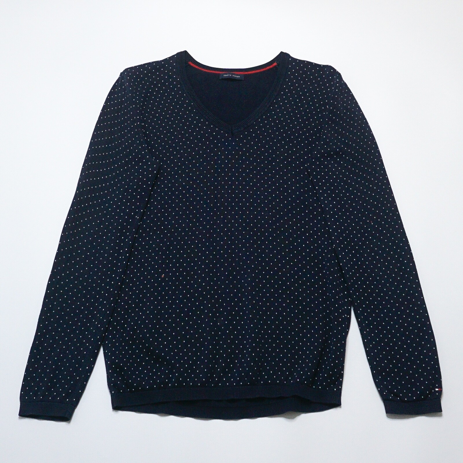 Tommy Hilfiger Womens Navy Long Sleeve V-Neck Cotton Jumper Size Large