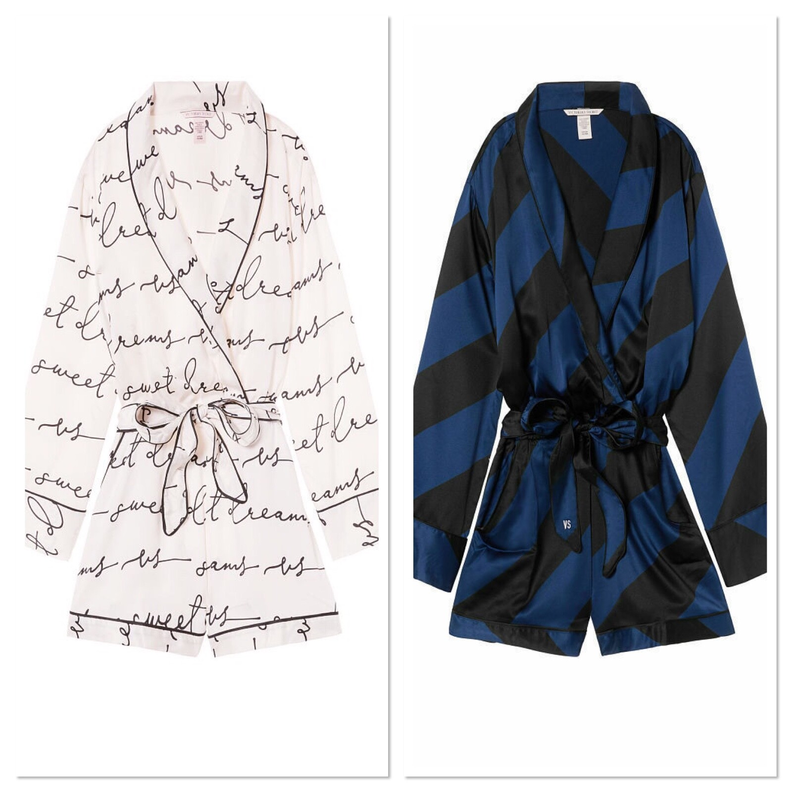 

Комбинезон Victoria s Secret Satin Sleep Faux Wrap Romper, синий, белый/черный XS SM