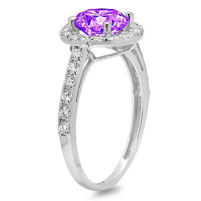 Pre-owned Pucci 1.86 Ct Round Cut Halo Real Amethyst Promise Bridal Wedding Ring 14k White Gold In Purple
