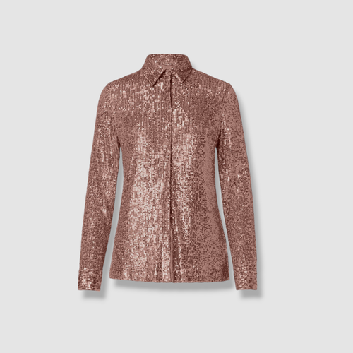 Pre-owned Akris $1590  Punto Women's Pink Sequined Button-front Blouse Top Size 8