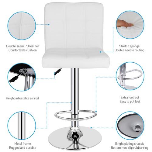 Set of 4 Bar Stools Adjustable Counter Height Swivel Chairs Square PU Leather