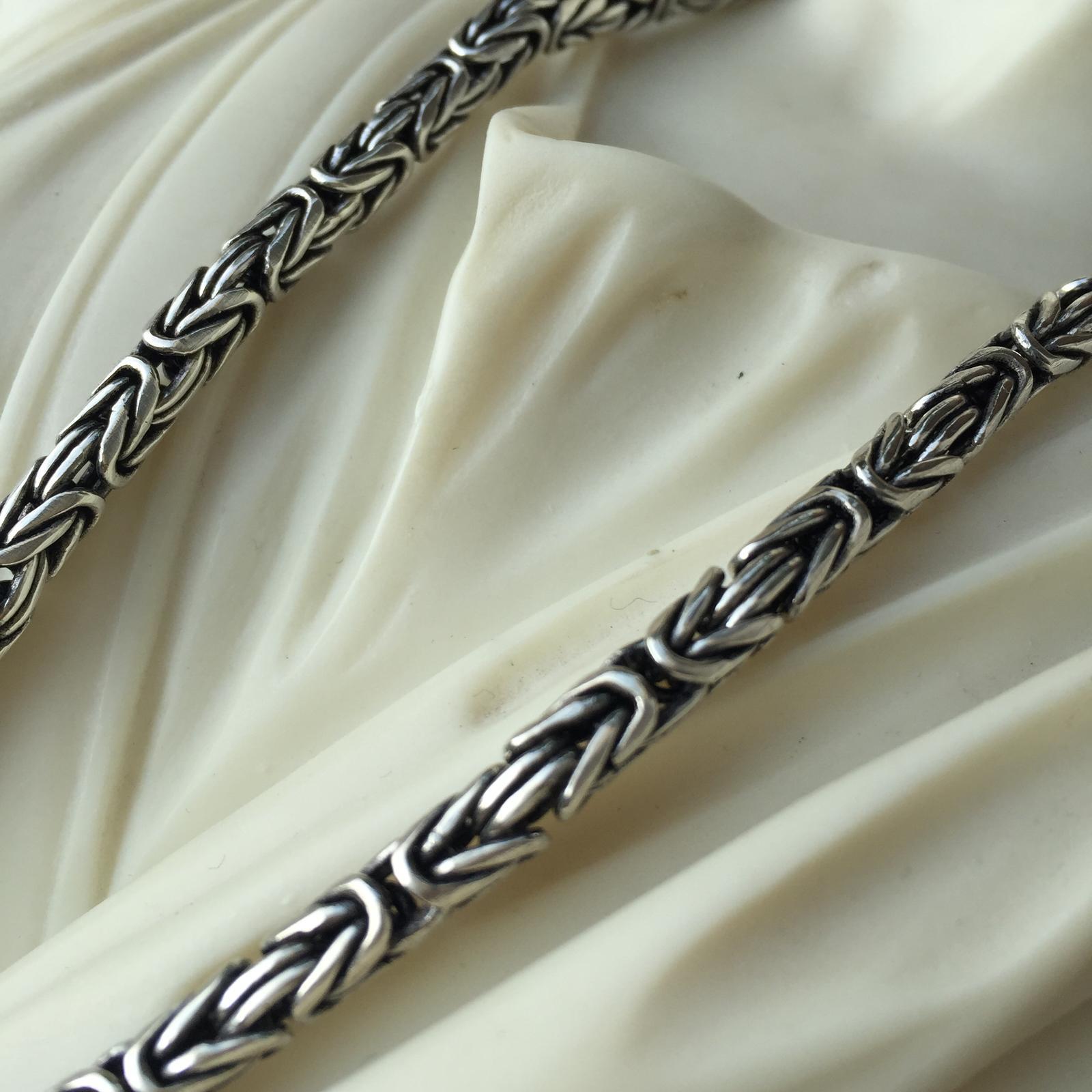 Pre-owned Handmade Bali Mens Byzantine Chain Necklace 6.5mm 105gr 24inch Solid 925 Sterling Silver